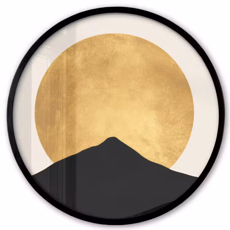 Bergsilhouetten - Gouden cirkel - Beige Fotolijst rond zonder passe partout klein -3d