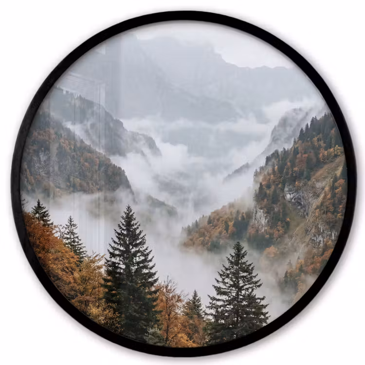 Bergen - Vallei - Mist - Herfst - Natuur Fotolijst rond zonder passe partout klein -3d