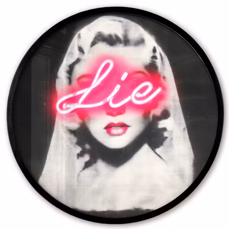 Neon - Letters - Vintage - Vrouw Fotolijst rond zonder passe partout klein -3d