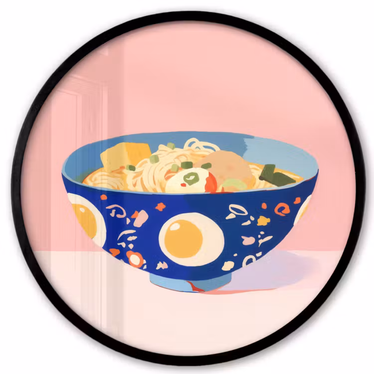 Noodles - Kom - Blauw - Illustratie Fotolijst rond zonder passe partout klein -3d