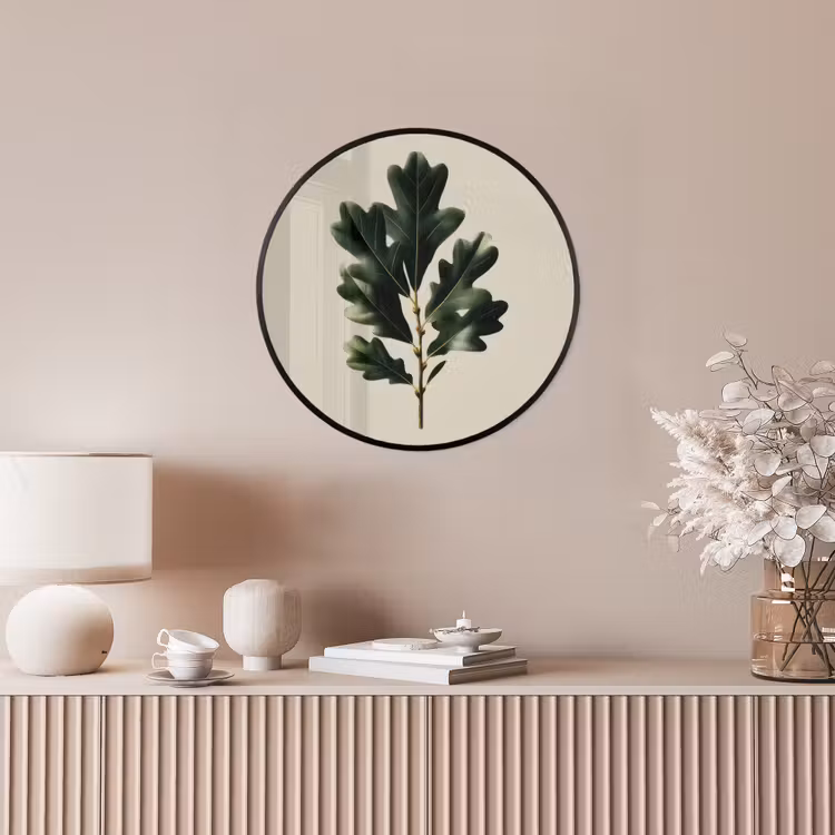 Eikenbladeren - Beige - Groen - Golvende randen Fotolijst rond zonder passe partout klein -sfeer3