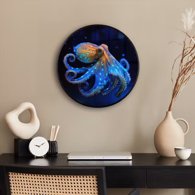 Octopus - Stippen - Blauw - Zee Fotolijst rond zonder passe partout klein -sfeer1
