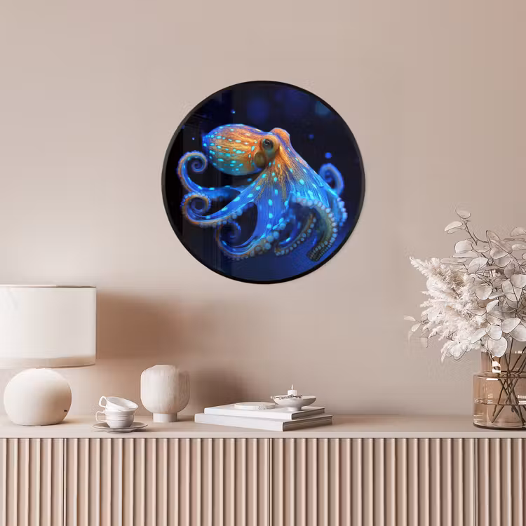 Octopus - Stippen - Blauw - Zee Fotolijst rond zonder passe partout klein -sfeer3
