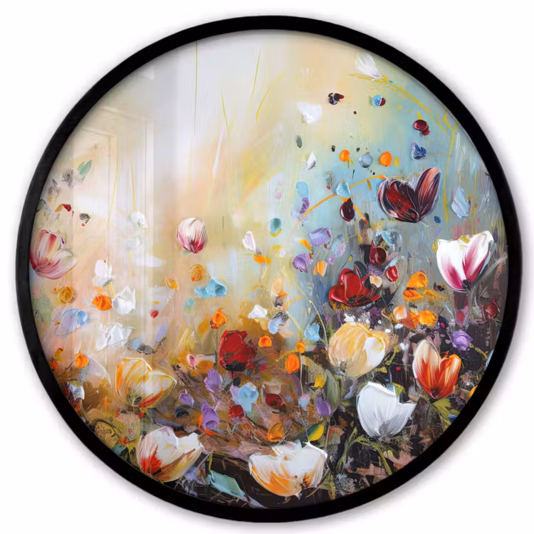 Olieverf - Bloemen - Kleurrijk - Natuur Fotolijst rond zonder passe partout klein -3d