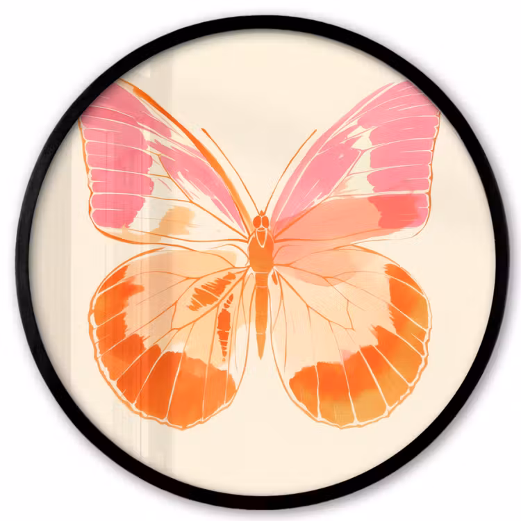 Oranje - Vlinder - Minimalistisch Fotolijst rond zonder passe partout klein -3d