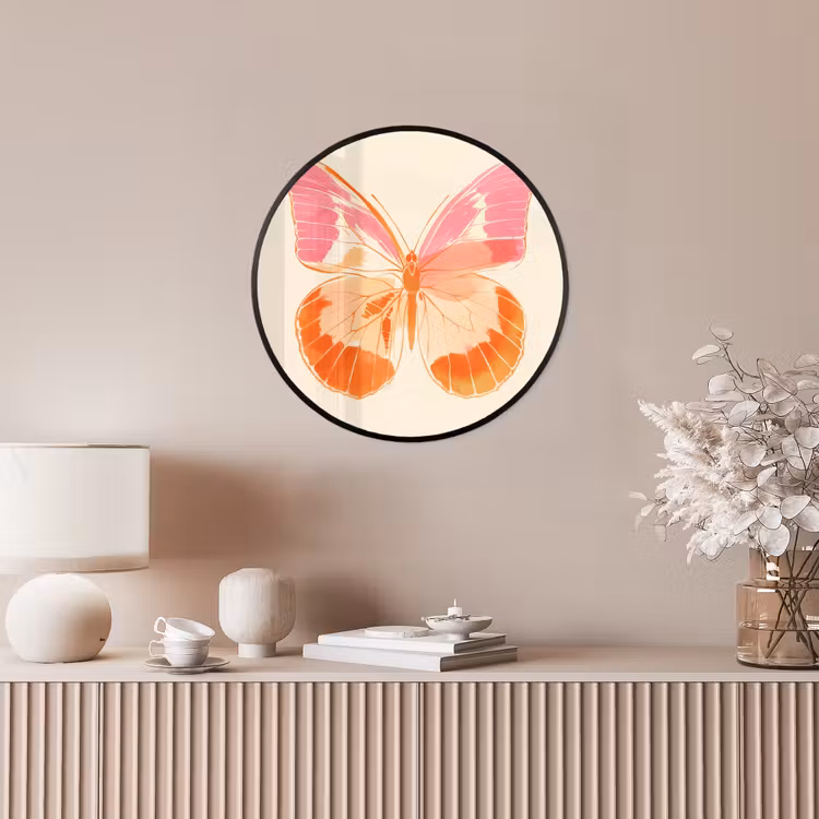 Oranje - Vlinder - Minimalistisch Fotolijst rond zonder passe partout klein -sfeer3