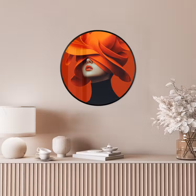 Oranje - Hoed - Vrouw Fotolijst rond zonder passe partout klein -sfeer3