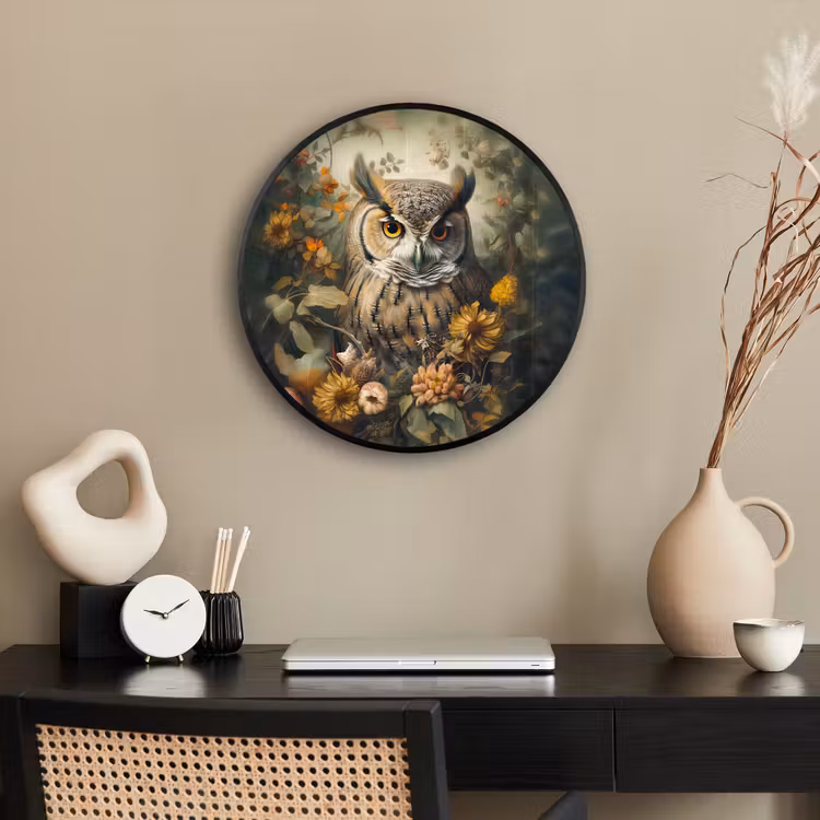 Uil - Vogels - Bloemen - Natuur Fotolijst rond zonder passe partout klein -sfeer1