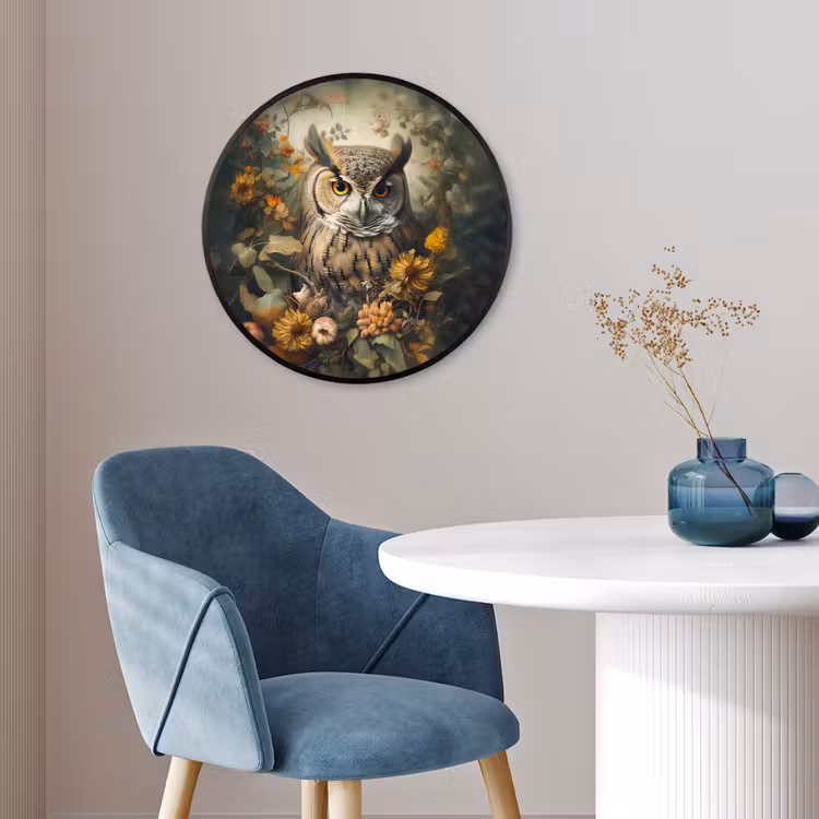 Uil - Vogels - Bloemen - Natuur Fotolijst rond zonder passe partout klein -sfeer2