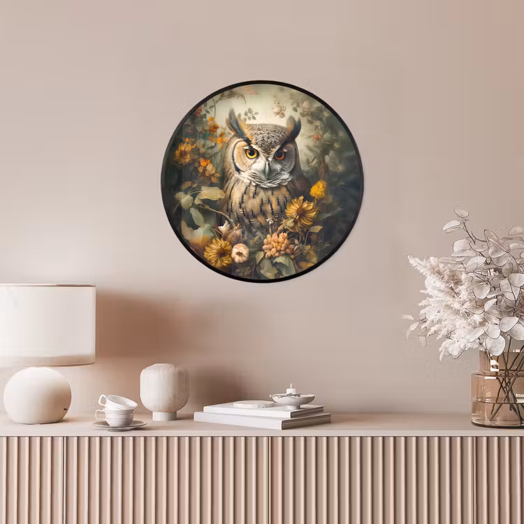 Uil - Vogels - Bloemen - Natuur Fotolijst rond zonder passe partout klein -sfeer3