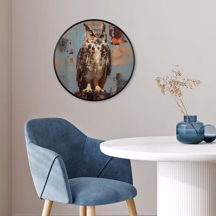 Geschilderd - Abstract - Uil - Bruin Fotolijst rond zonder passe partout klein -sfeer2