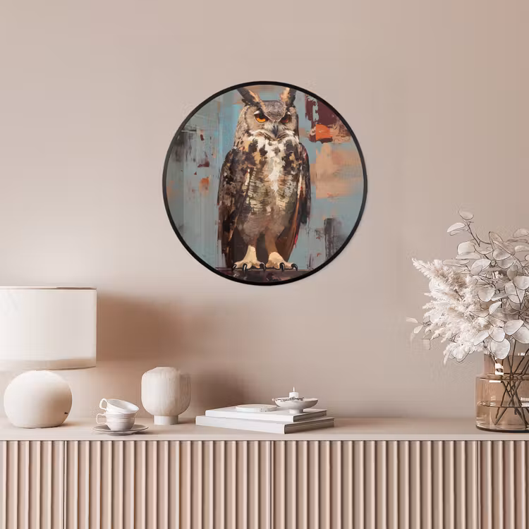 Geschilderd - Abstract - Uil - Bruin Fotolijst rond zonder passe partout klein -sfeer3