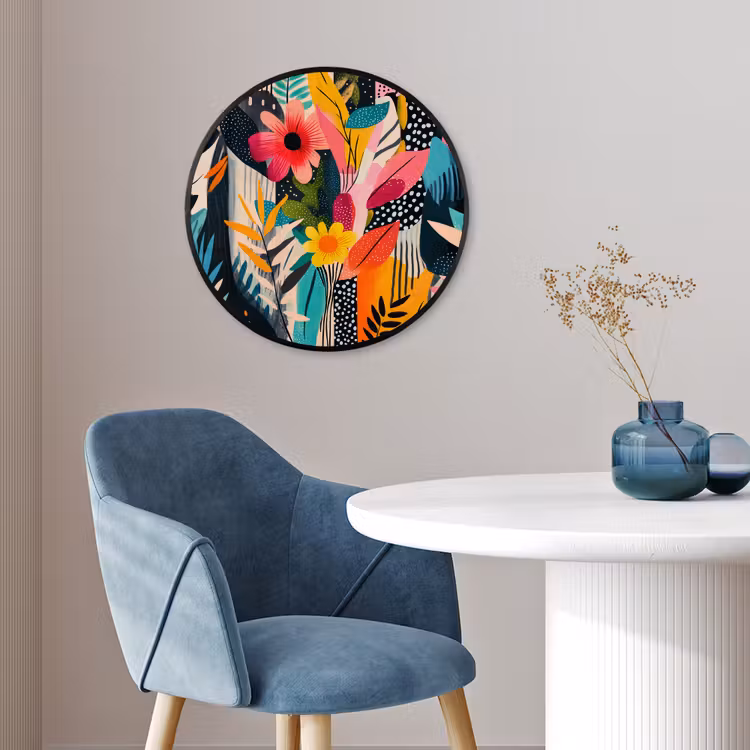 Schilderij - Abstract - Bloemen - Roze Fotolijst rond zonder passe partout klein -sfeer2