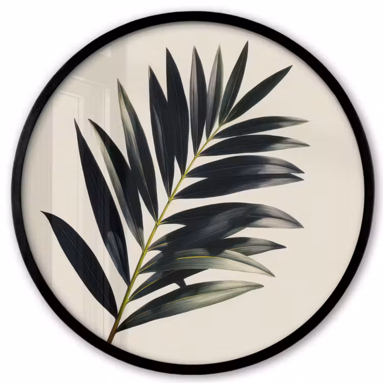 Palmblad - Subtiel - Groen - beige Fotolijst rond zonder passe partout klein -3d