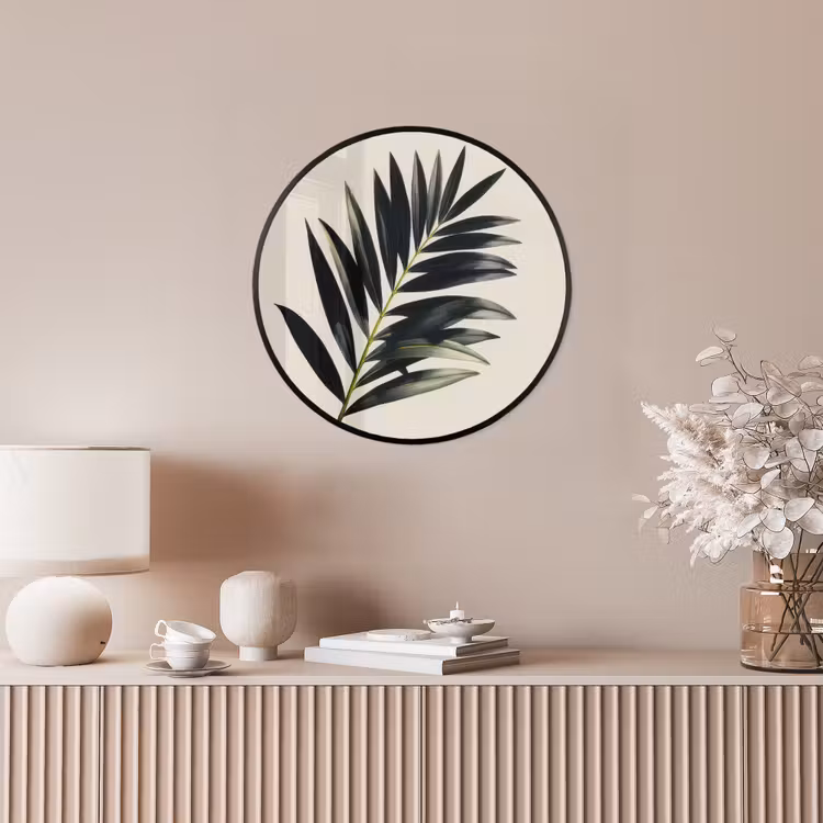 Palmblad - Subtiel - Groen - beige Fotolijst rond zonder passe partout klein -sfeer3