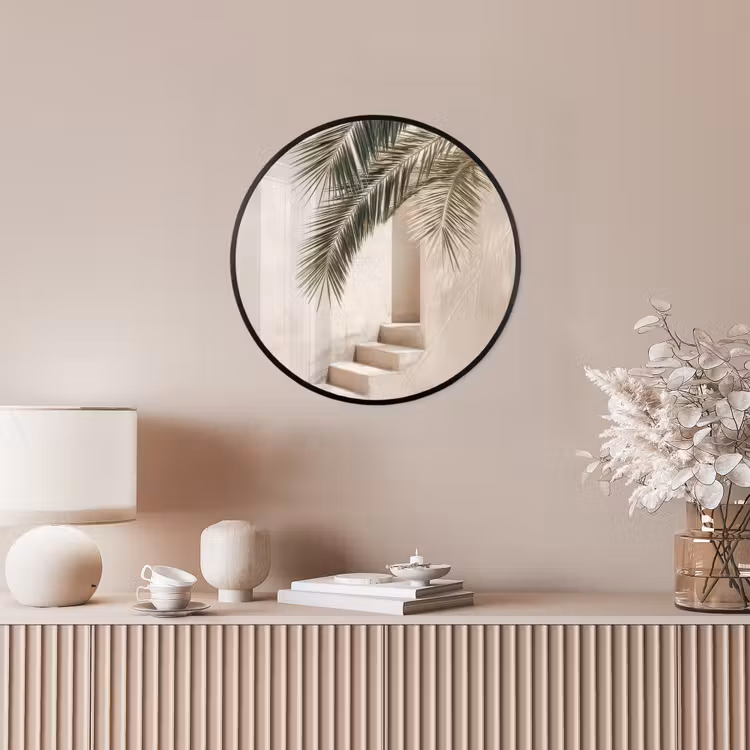 Palmboom - Schaduw - Trap - Beige Fotolijst rond zonder passe partout klein -sfeer3