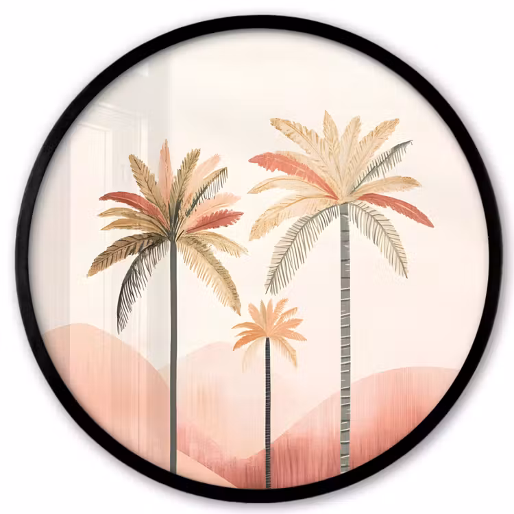 Palmbomen - Heuvels - Minimalistisch - Zachtroze Fotolijst rond zonder passe partout klein -3d