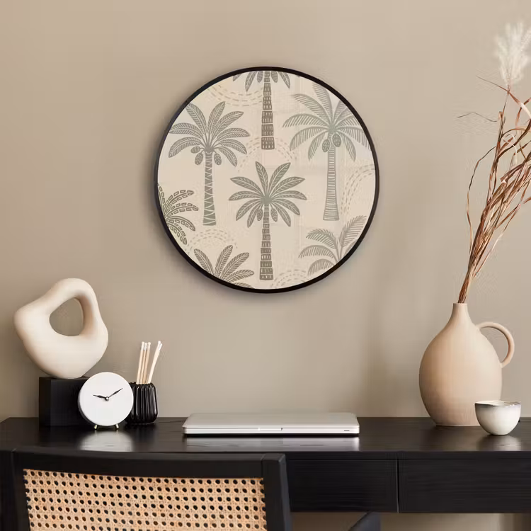 Palmbomen - Patroon - Tropisch - Beige Fotolijst rond zonder passe partout klein -sfeer1