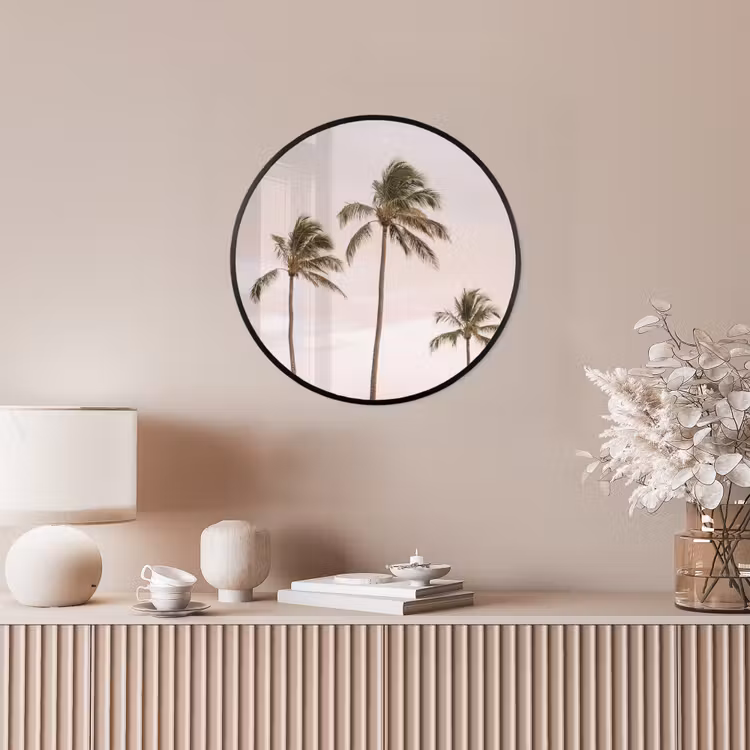 Palmbomen - Zonsondergang - Roze Fotolijst rond zonder passe partout klein -sfeer3