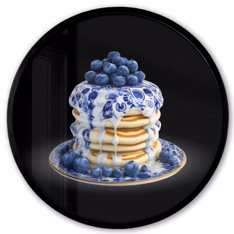 Pannenkoeken - Blauwe Bessen - Bord Fotolijst rond zonder passe partout klein -3d