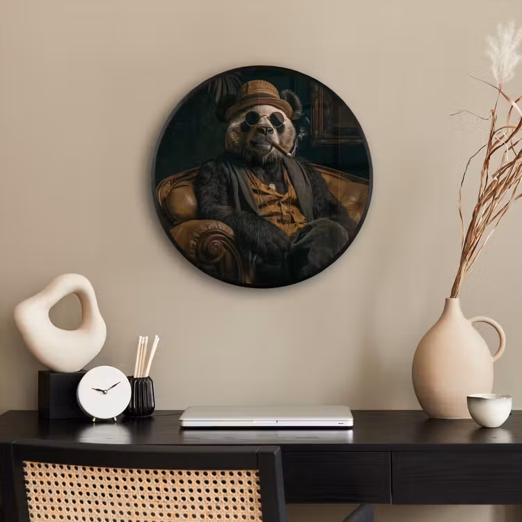 Panda - Hoed - Bril - Pak Fotolijst rond zonder passe partout klein -sfeer1