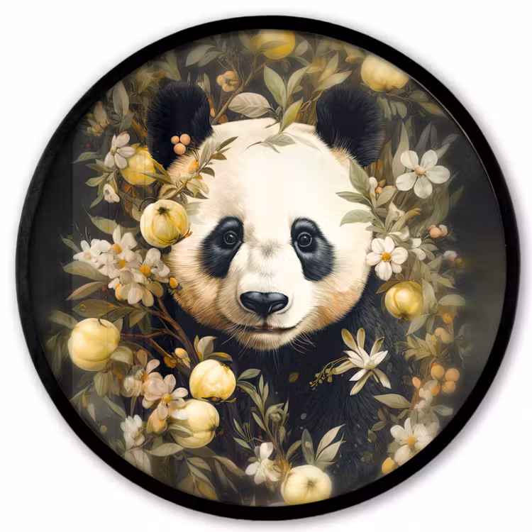 Panda - Pandabeer - Wilde dieren - Natuur - Bloemen Fotolijst rond zonder passe partout klein -3d