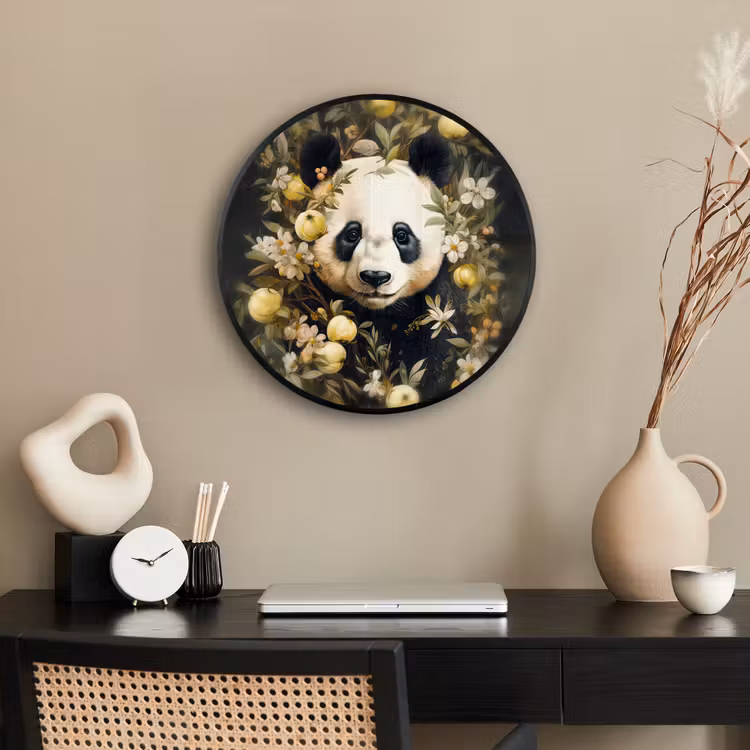 Panda - Pandabeer - Wilde dieren - Natuur - Bloemen Fotolijst rond zonder passe partout klein -sfeer1