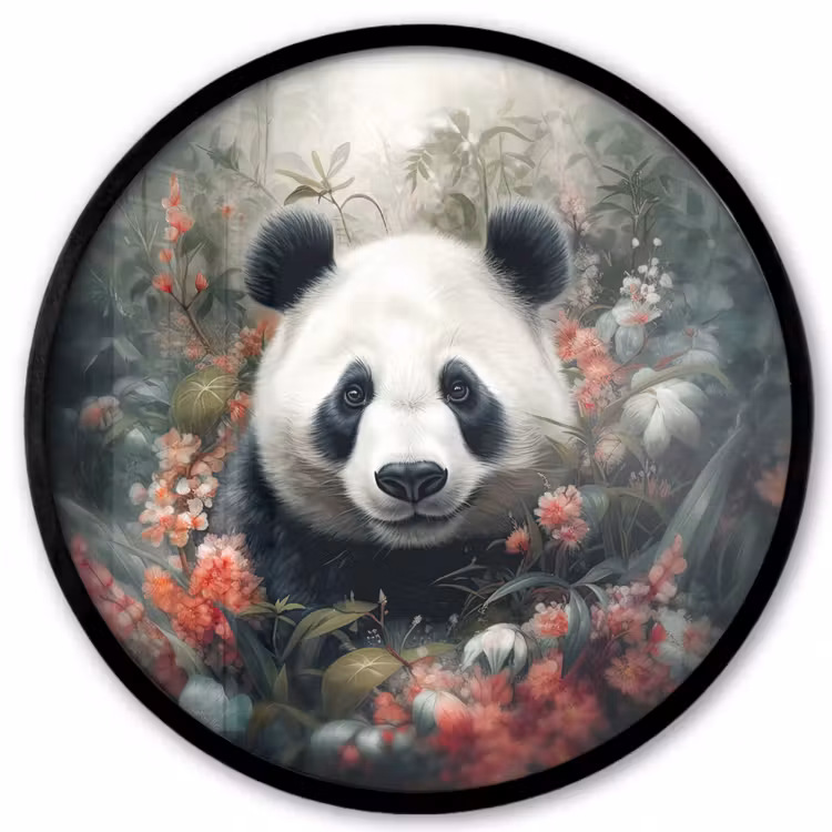 Panda - Wilde dieren - Bloemen - Natuur Fotolijst rond zonder passe partout klein -3d