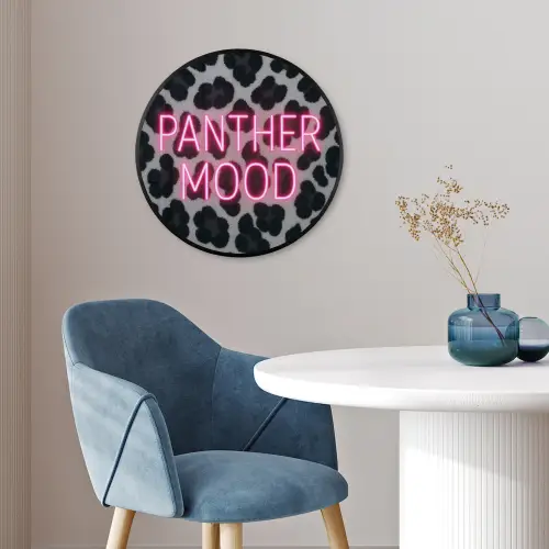 Panterprint - Zwart - Neonletters - Roze Fotolijst rond zonder passe partout klein -sfeer2