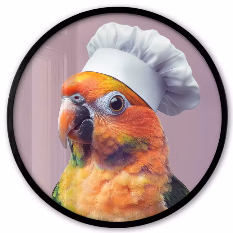 Papegaai - Koksmuts - Nieuwsgierig - Vogel Fotolijst rond zonder passe partout klein -3d