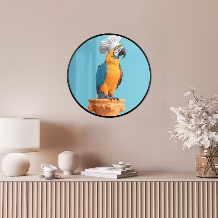 Papegaai - Koksmuts - Grappig - Vogel Fotolijst rond zonder passe partout klein -sfeer3