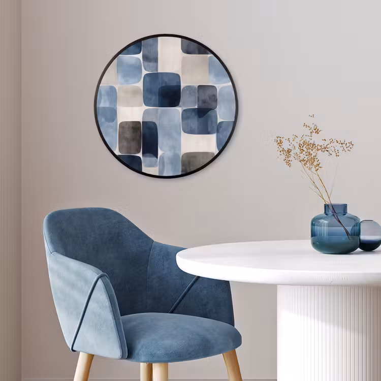 Patroon - Blauw - Vierkanten Fotolijst rond zonder passe partout klein -sfeer2