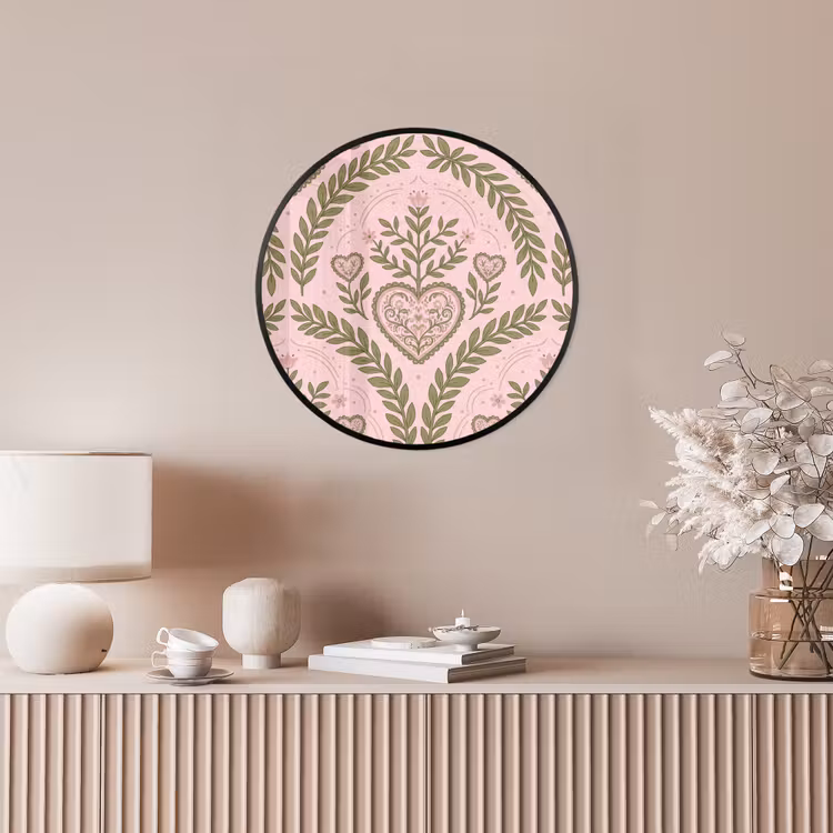 Patroon - Hart - Bloemen - Folkloristisch - Roze Fotolijst rond zonder passe partout klein -sfeer3