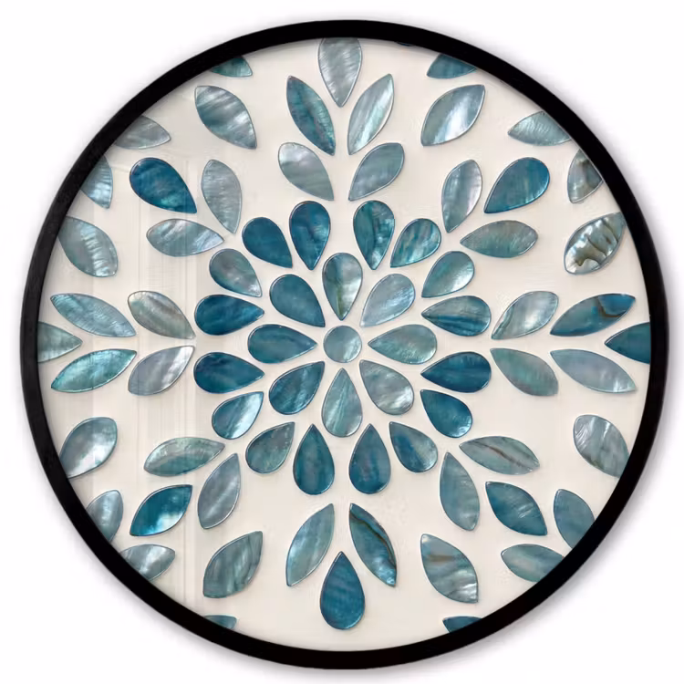 Patroon - Bladeren - Abstract - Modern - Turquoise Fotolijst rond zonder passe partout klein -3d