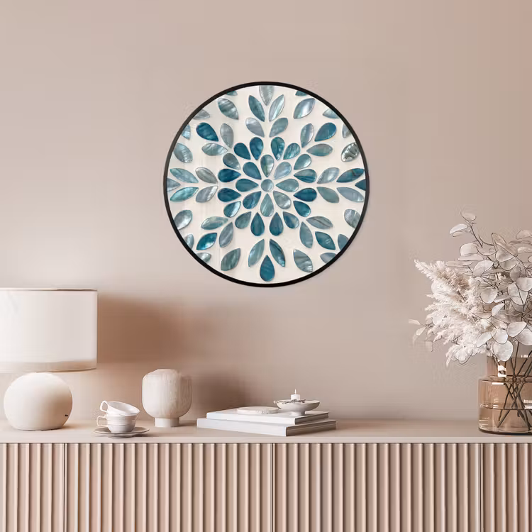 Patroon - Bladeren - Abstract - Modern - Turquoise Fotolijst rond zonder passe partout klein -sfeer3