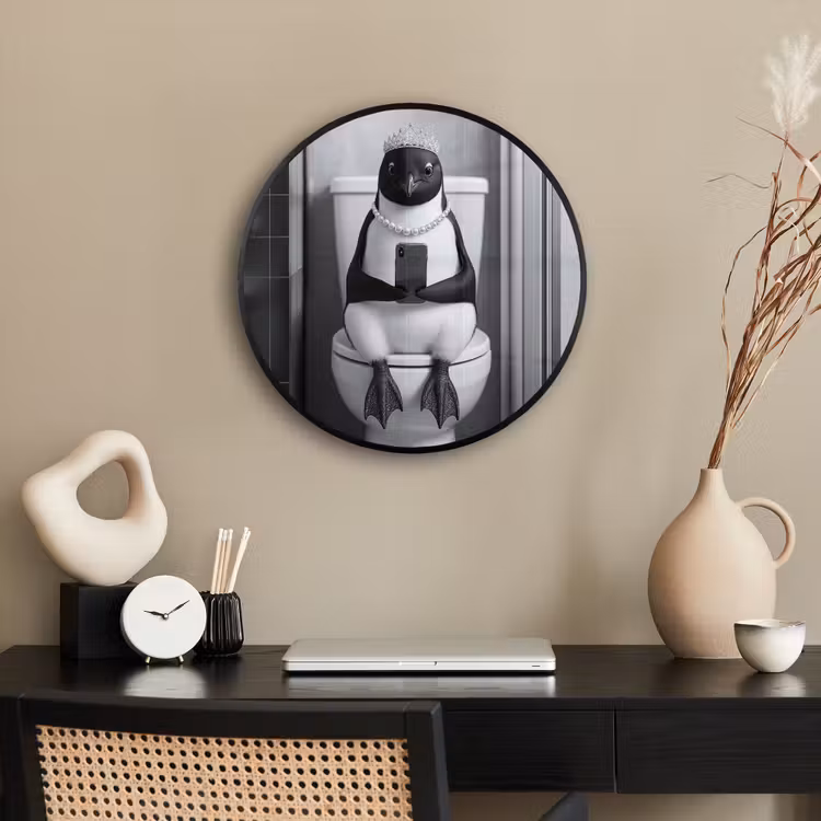 Pinguïn - Telefoon - Toilet - Zwart - Wit Fotolijst rond zonder passe partout klein -sfeer1