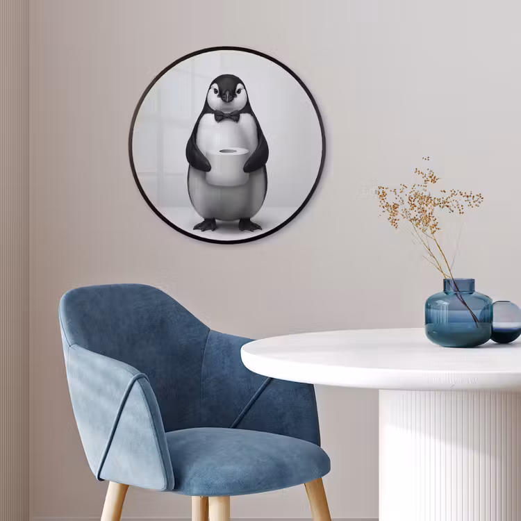 Pinguïn - WC rol - Wit Fotolijst rond zonder passe partout klein -sfeer2