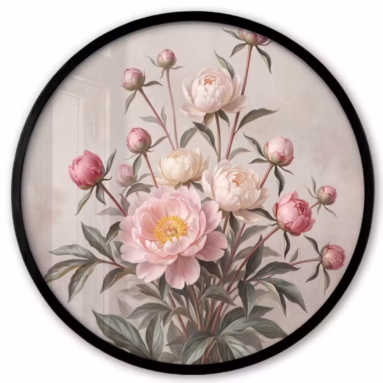 Pioenrozen - Boeket - Roze Fotolijst rond zonder passe partout klein -3d