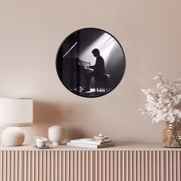 Persoon - Piano - Muziek - Zwart-wit - Podium Fotolijst rond zonder passe partout klein -sfeer3