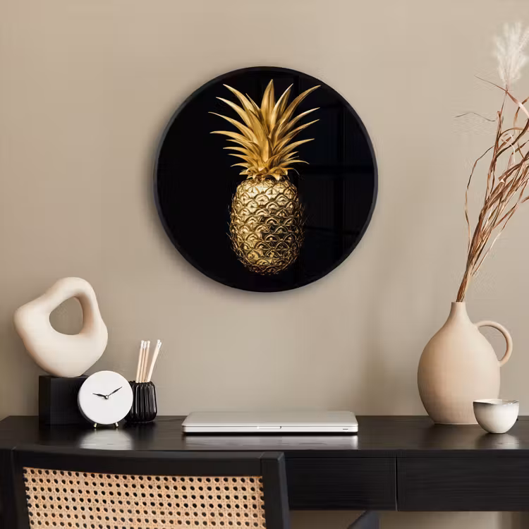 Ananas - Zwart - Goud - Luxe Fotolijst rond zonder passe partout klein -sfeer1