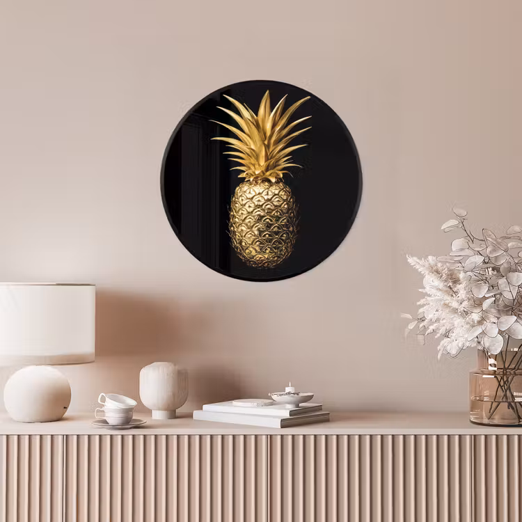 Ananas - Zwart - Goud - Luxe Fotolijst rond zonder passe partout klein -sfeer3