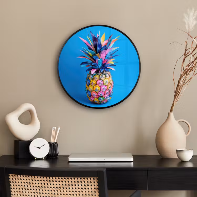 Ananas - Blauw - Tropisch - Vrolijk Fotolijst rond zonder passe partout klein -sfeer1