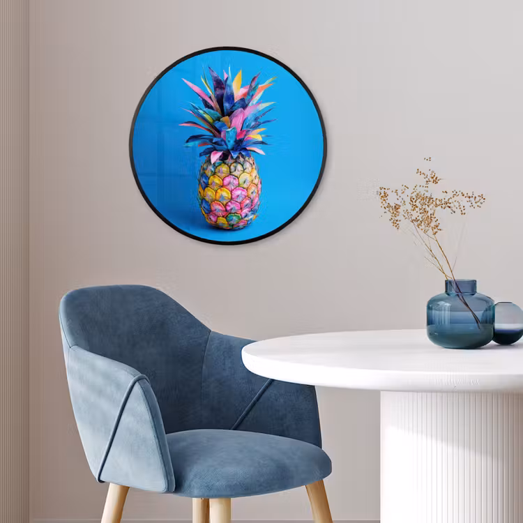 Ananas - Blauw - Tropisch - Vrolijk Fotolijst rond zonder passe partout klein -sfeer2