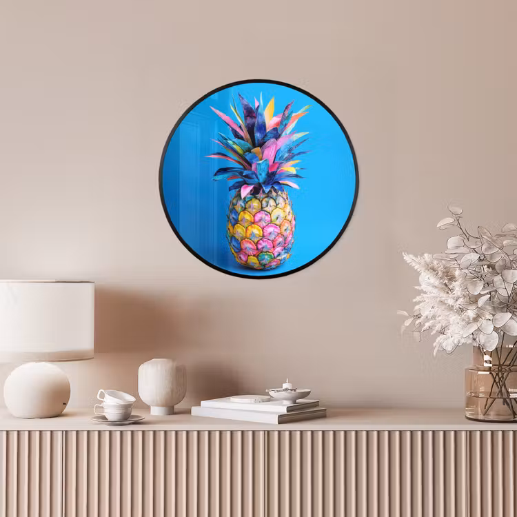 Ananas - Blauw - Tropisch - Vrolijk Fotolijst rond zonder passe partout klein -sfeer3