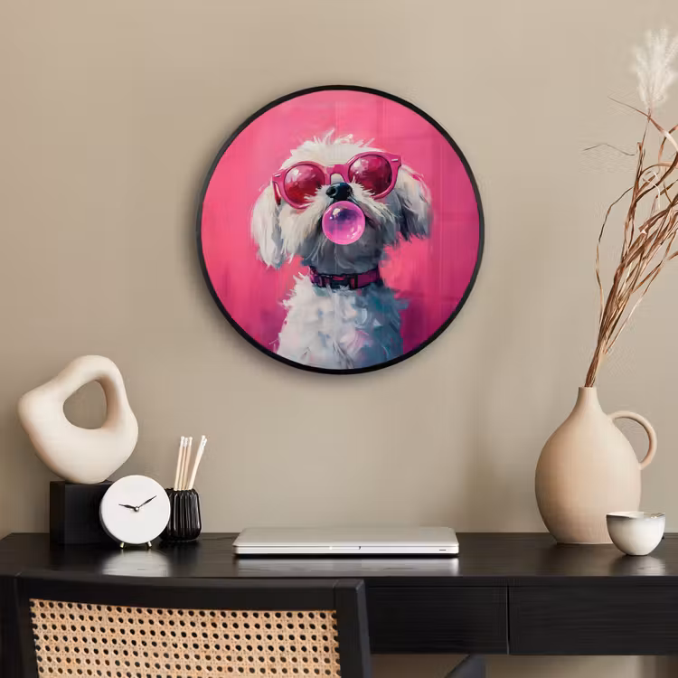 Pink - Hond - Bubbel Fotolijst rond zonder passe partout klein -sfeer1