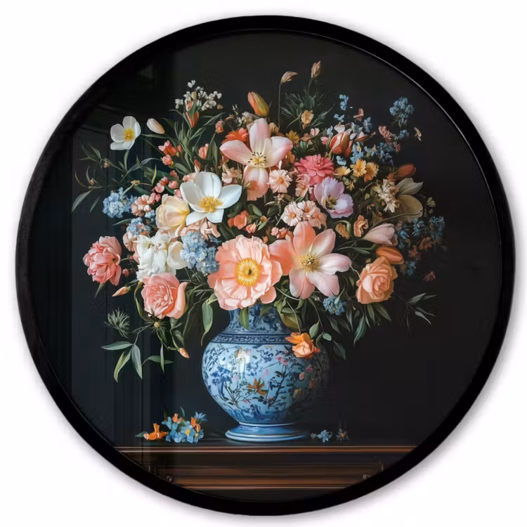 Roze - Bloemen - Vaas - Kleuren Fotolijst rond zonder passe partout klein -3d