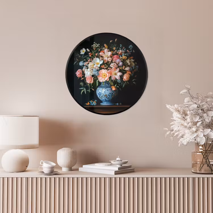 Roze - Bloemen - Vaas - Kleuren Fotolijst rond zonder passe partout klein -sfeer3