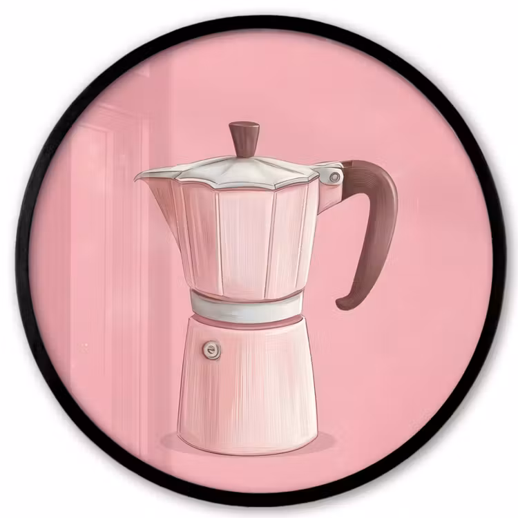 Roze - Mokkapot - Illustratie - Koffie Fotolijst rond zonder passe partout klein -3d