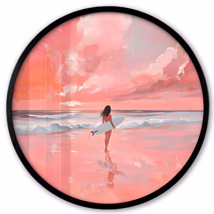 Roze - Surfen - Zee Fotolijst rond zonder passe partout klein -3d