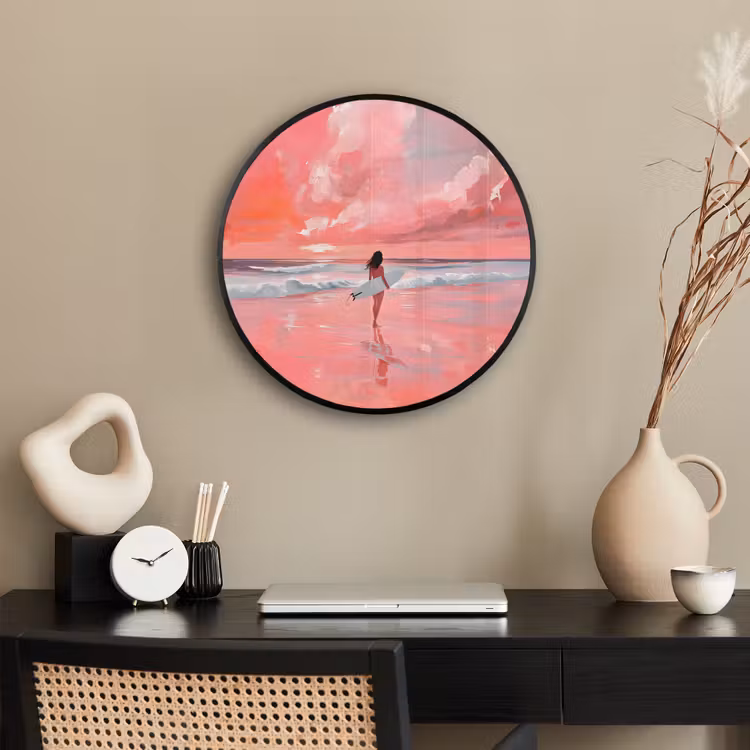 Roze - Surfen - Zee Fotolijst rond zonder passe partout klein -sfeer1